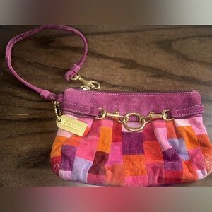 Coach Mosaic Suede Patchwork Vintage Wristlet- Pink